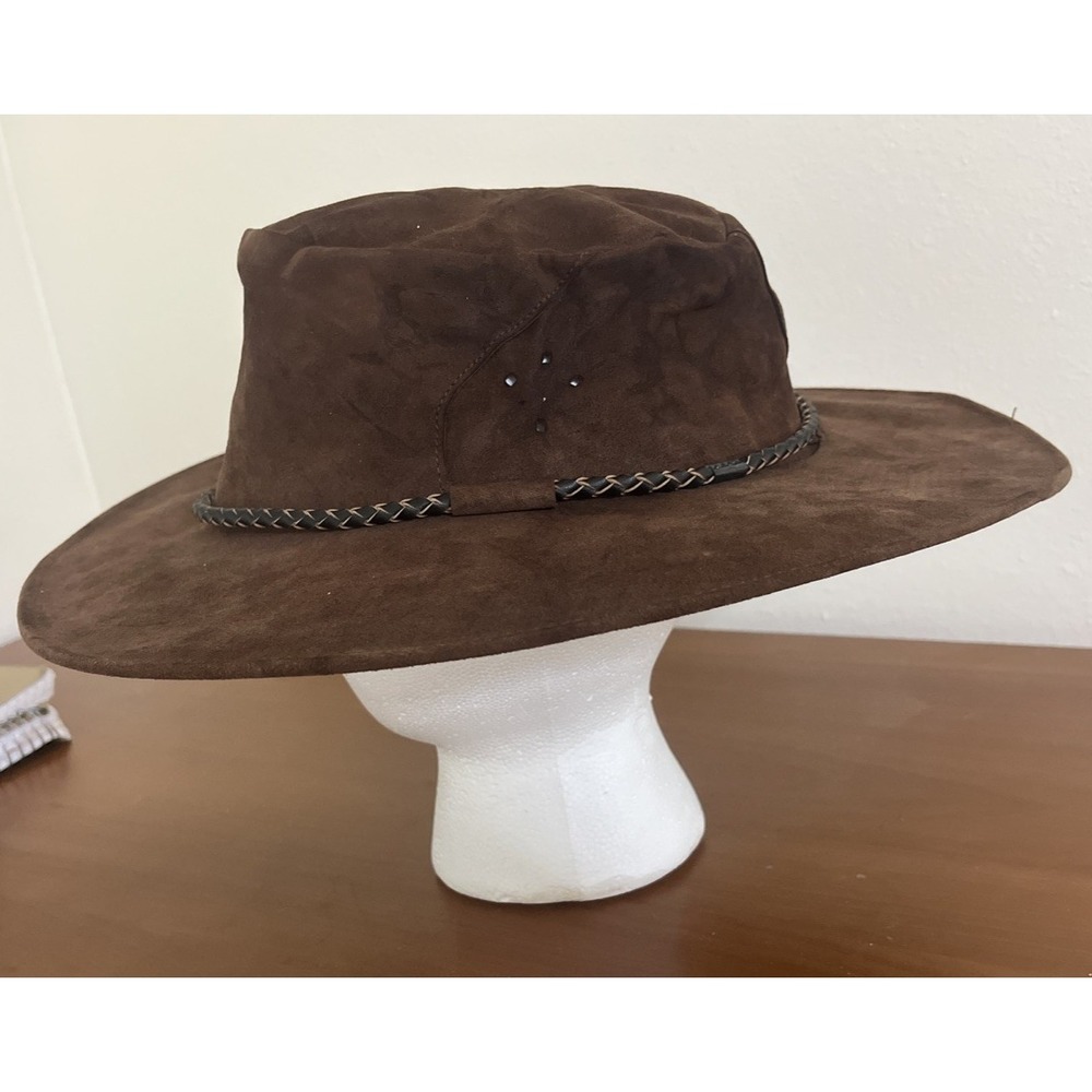 KAKADU Traders Southern Cross Kangaroo Suede Outback Hat Brown Size XL (7 5/8")